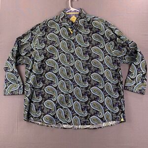 EUC Steven Land‎ AOP Paisley Colorful Blue Long Sleeve Button Up Men 2 XL Spread